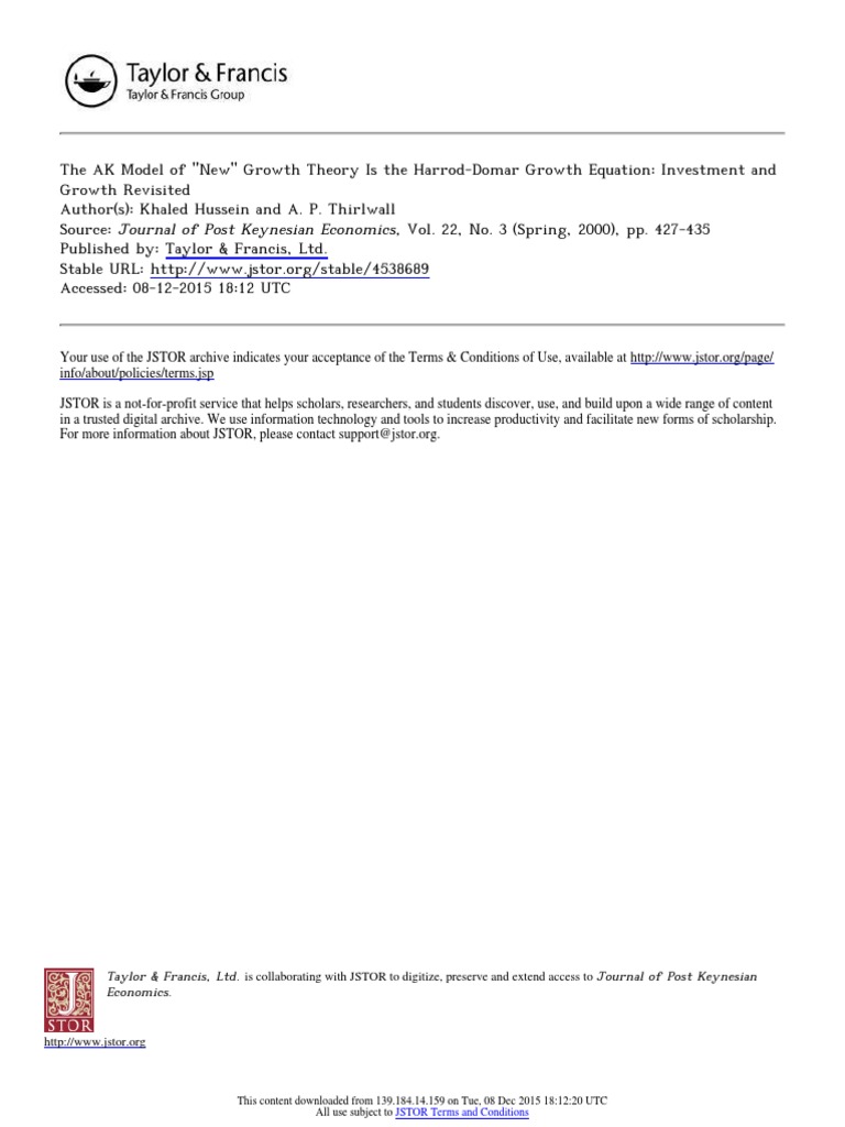 The AK Model of New Growth Theory Is The Harrod Domar Growth Equation