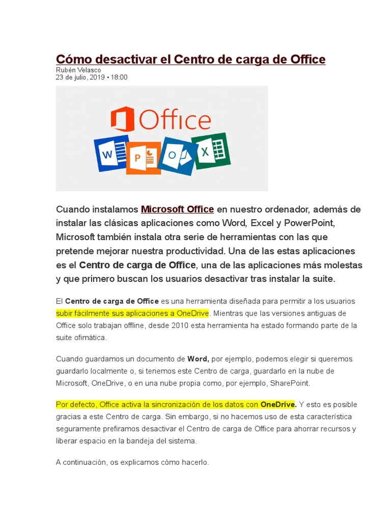 Cómo Desactivar El Centro de Carga de Office | PDF | Microsoft Office |  Microsoft