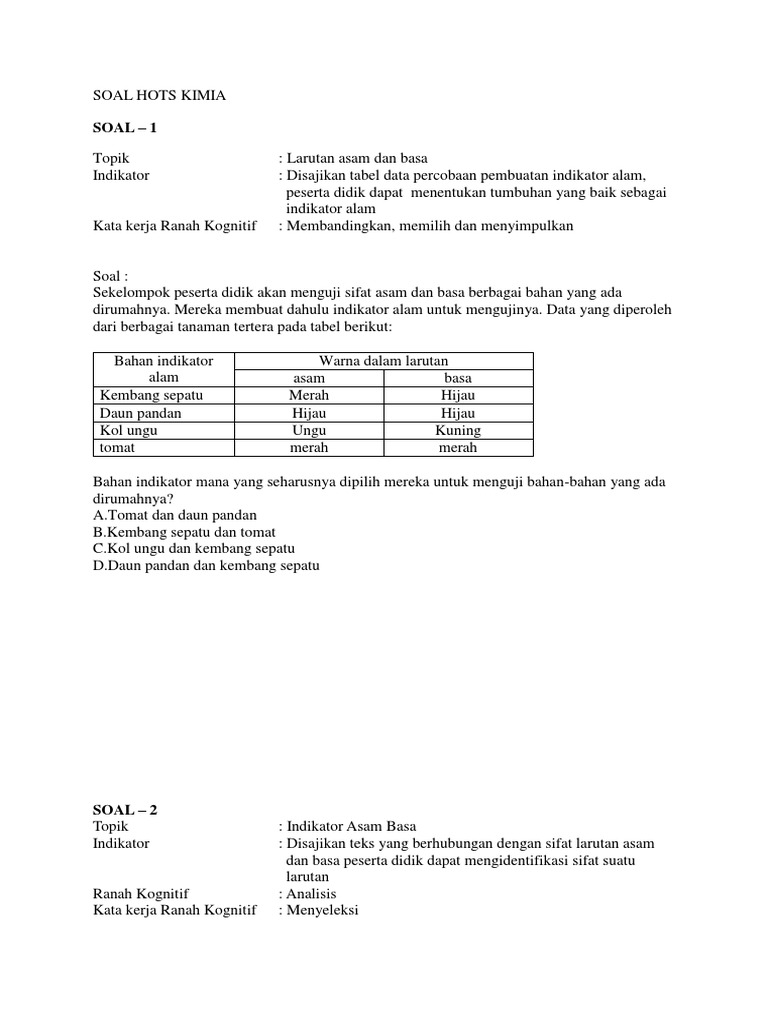Soal Hots Kimia Docx