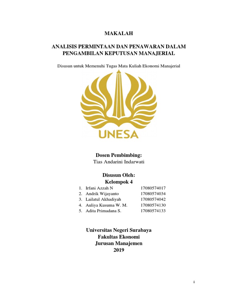 Makalah Analisis Permintaan Dan Penawaran Dalam Pengambilan Keputusan Manajerial