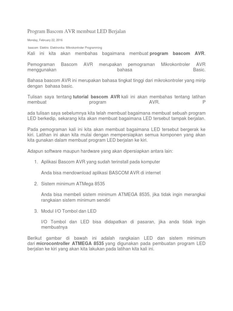 Program LED Berjalan dengan Bascom AVR | PDF | Komputer
