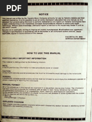 Yamaha Rx 100 Workshop Manual Motorcycling Wheeled Vehicles