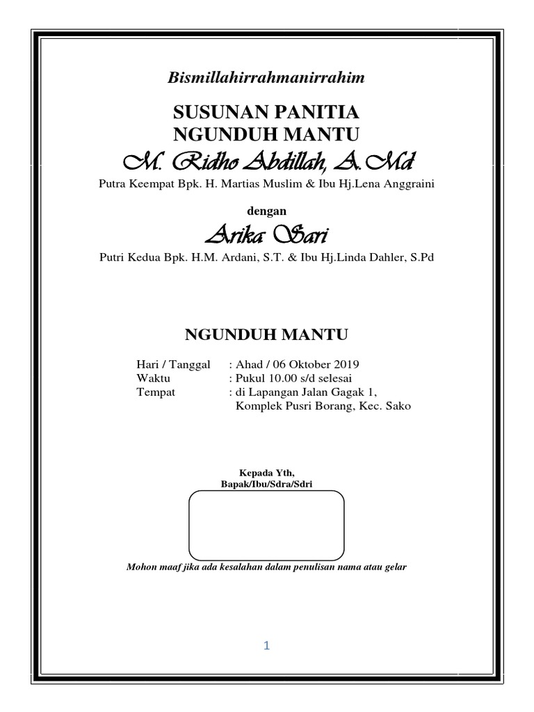 Susunan Panitia Ngunduh Mantu Fix