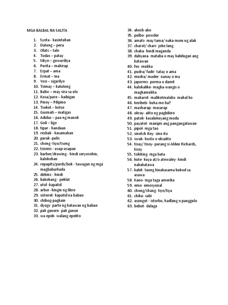 Mga Balbal Na Salita | PDF