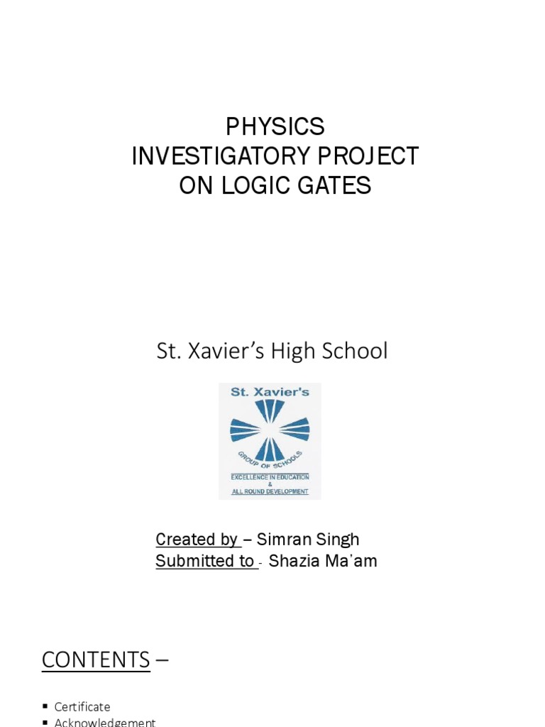 Physics Investigatory Project On Logic Gates PDF Logic Gate