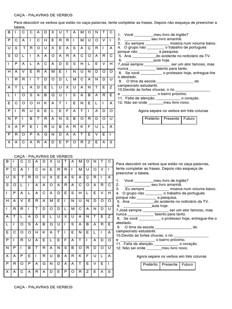 Caça-Palavras de Verbos para Estudantes | PDF