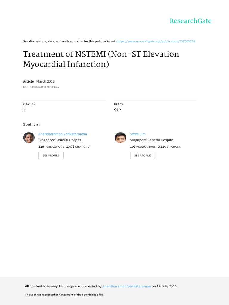 Treatment of NSTEMI (Non-ST Elevation Myocardial Infarction) | PDF ...