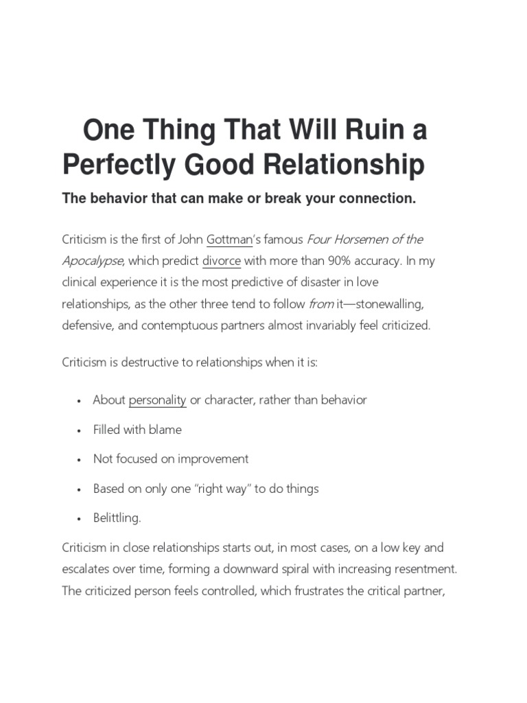 One Thing That Will Ruin A Perfectly Good Relationship: The Behavior ...