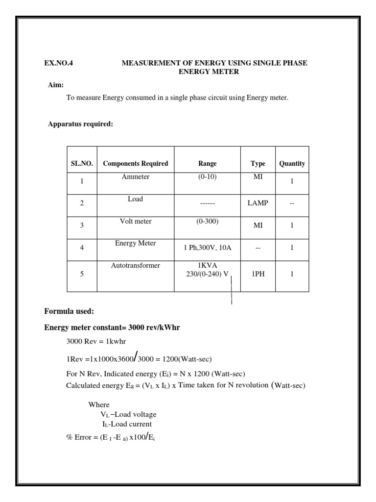Energy Measurement with Single Phase Meter | PDF | Teaching Methods ...