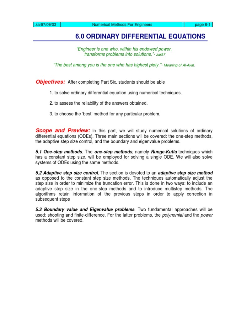 Numerical Methods for ODEs in Engineering | PDF | Ordinary Differential ...