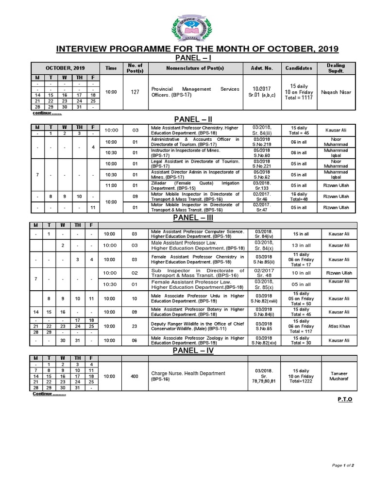 October 2019 Interview Schedule | PDF | Business