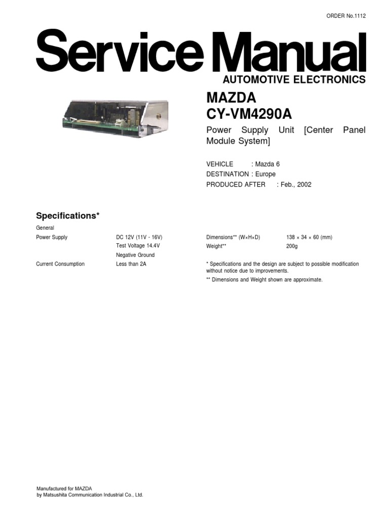 Mazda 6 Center Panel Module Specs | PDF | Power Supply