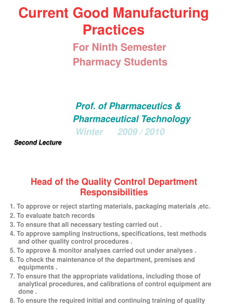 Responsibilities and Procedures of Quality Control Departments in