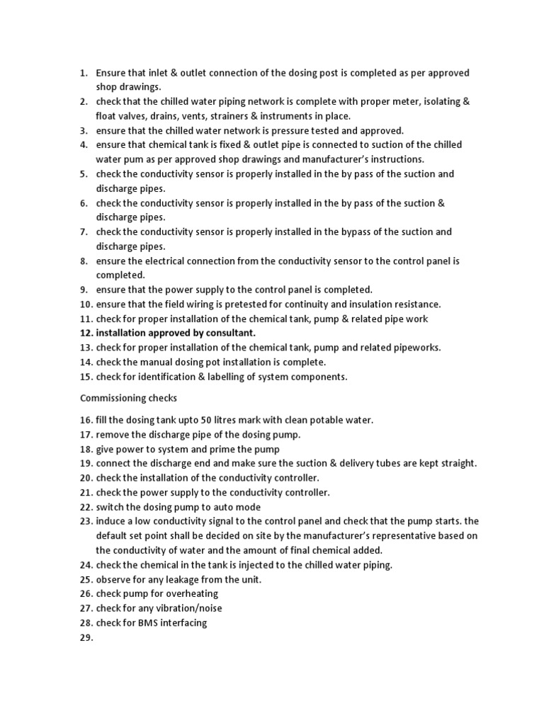 Checklist for Commissioning a Chilled Water Chemical Dosing System PDF