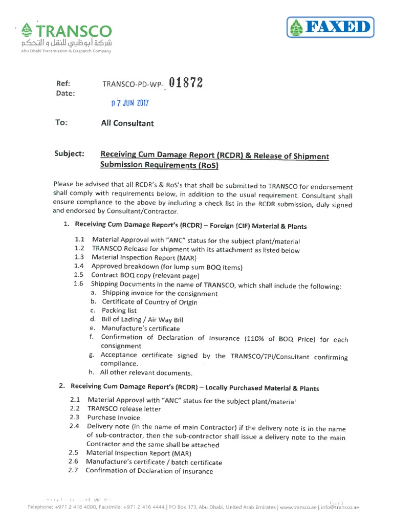 Transco-Pd-Wp-01872 (07.06.2017) - RCDR & Ros - Submission Rqmnts | PDF