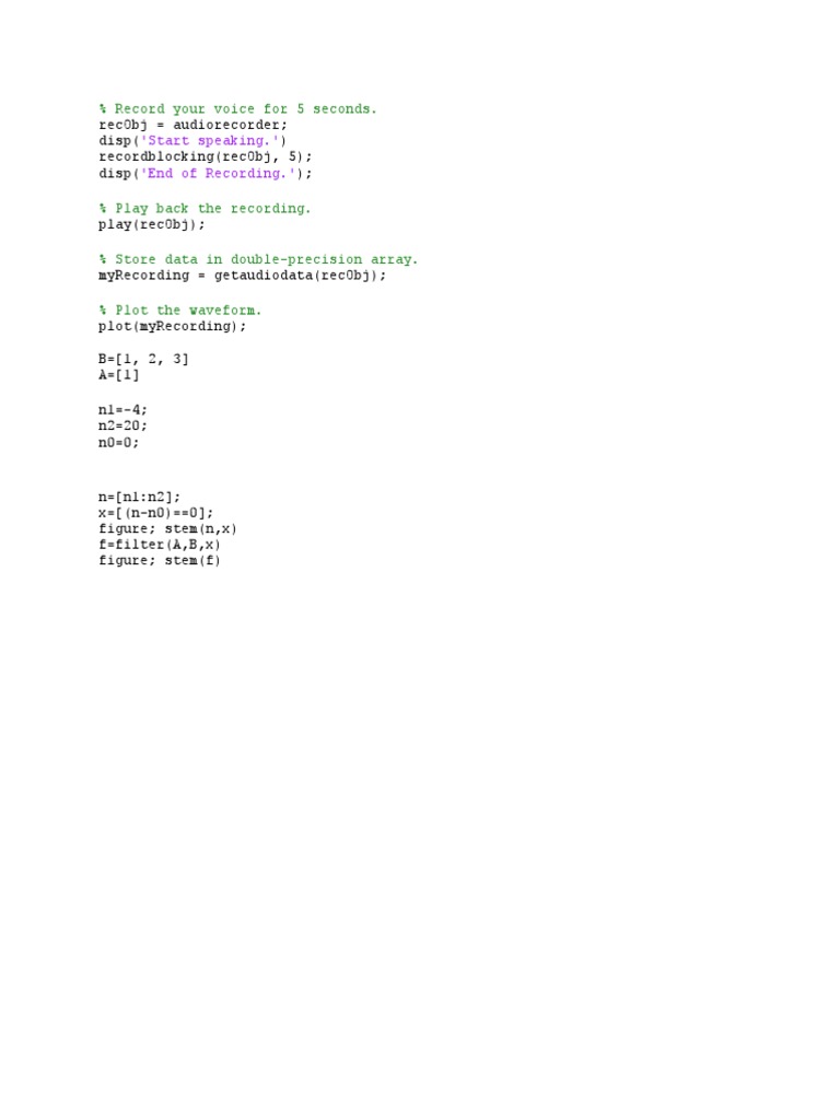 Voice Recording and Signal Processing in MATLAB | PDF | Teaching ...