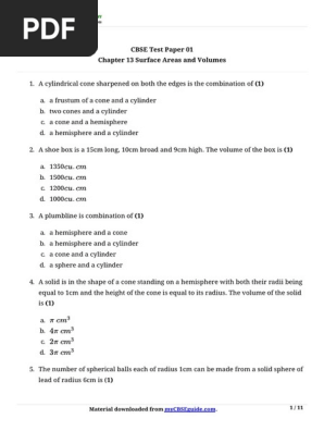 10 Maths Test Paper Ch13 1