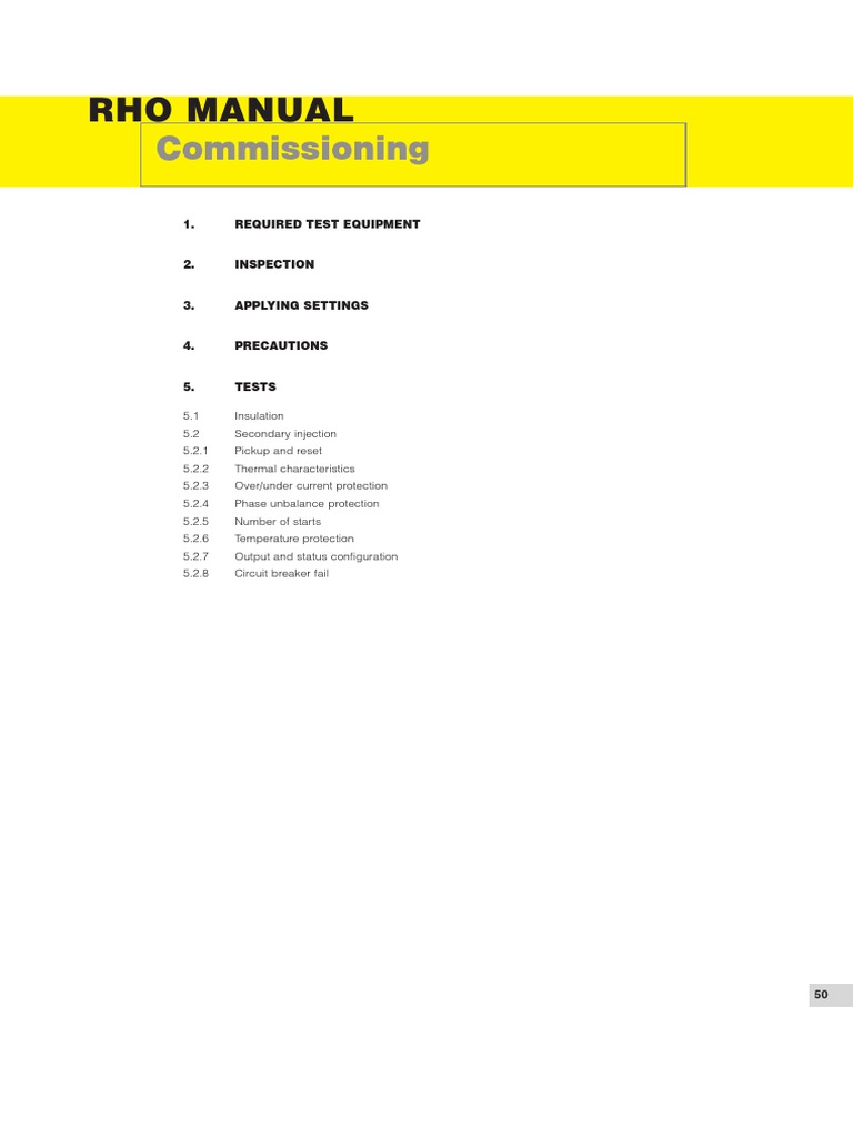 RHO Relay Testing and Commissioning Guide | PDF | Relay | Power (Physics)