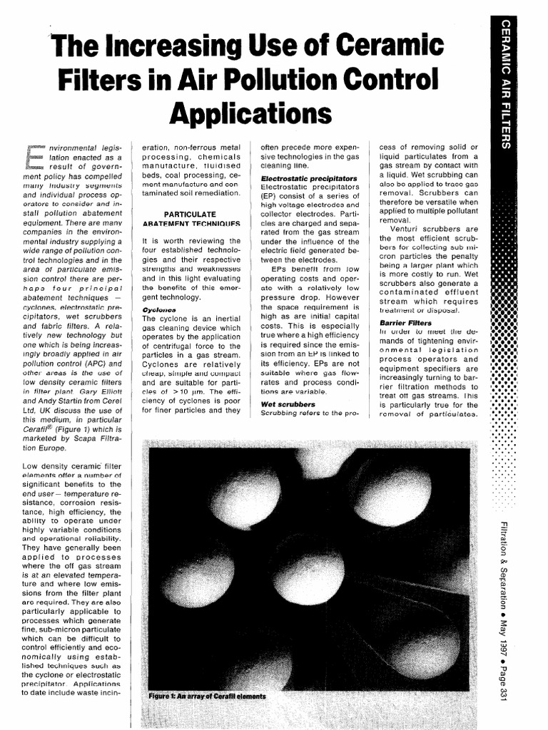 Ceramic Filters in Air Pollution Control | PDF | Filtration | Particulates