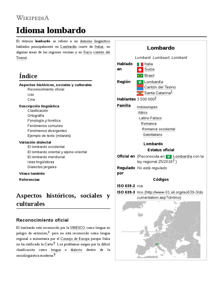 Idioma Lombardo | PDF | Idiomas | Artes del Lenguaje y Comunicación