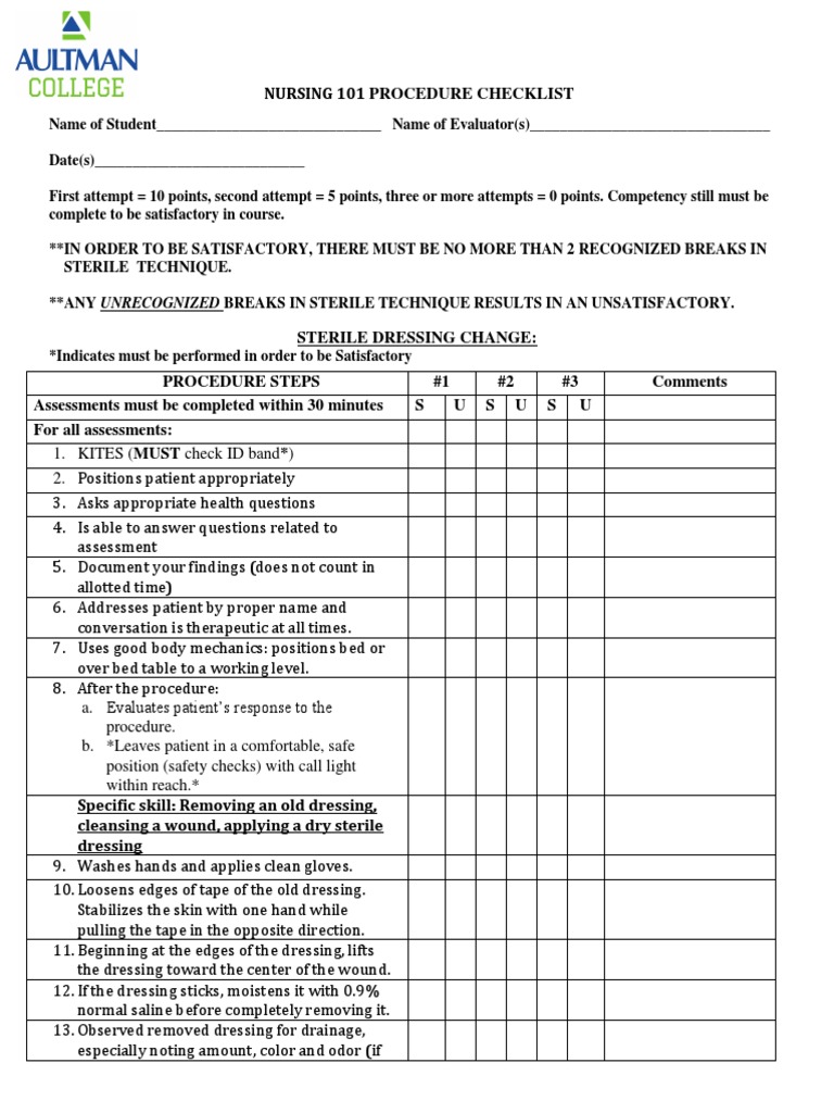 Wound Dressing Procedure Checklist | PDF | Wound | Glove