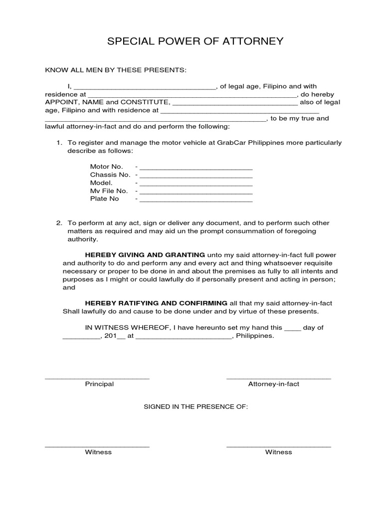 Special Power of Attorney PDF Power Of Attorney Virtue