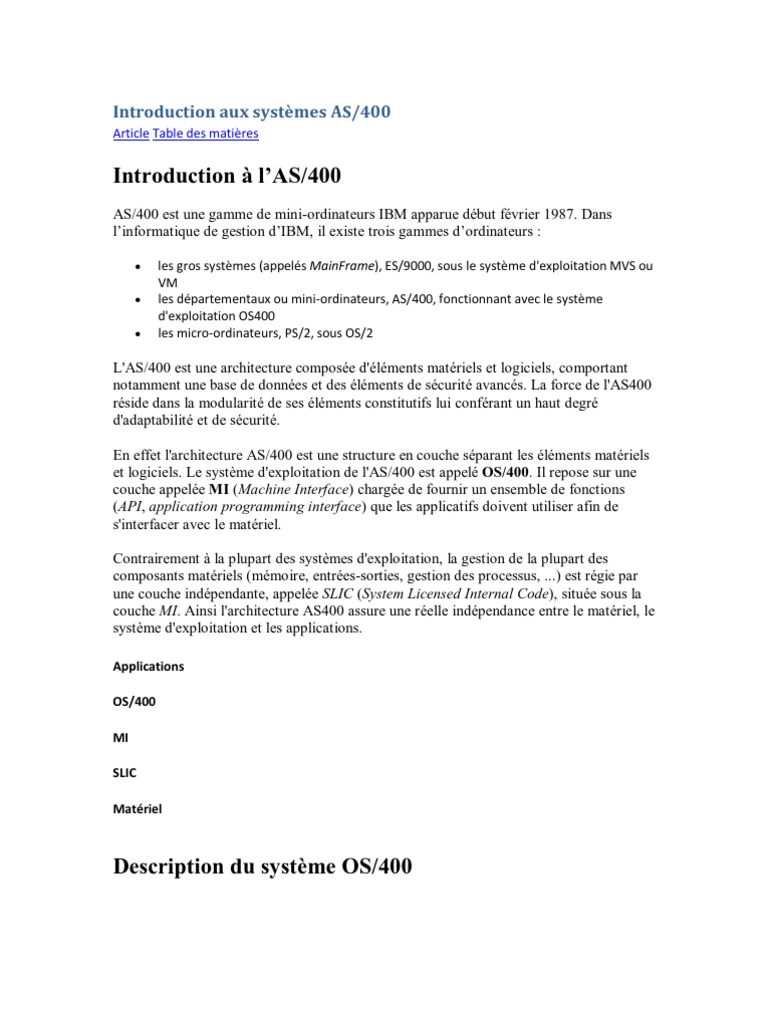 Introduction à l'AS400 pour débutants | PDF | System i | C (Langage de ...