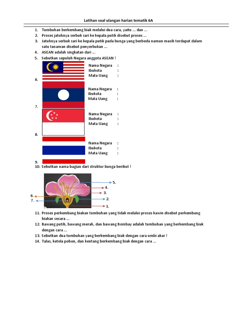 Latihan soal ulangan harian tematik 6A