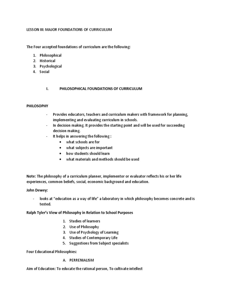 Philosophical Foundations of Curriculum | PDF | Curriculum | Teachers