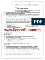 Finance Manager Chartered Accountant Resume Sample PDF