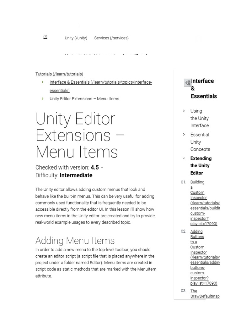 Unity Editor Extensions - Menu Items | PDF | Keyboard Shortcut | Menu ...