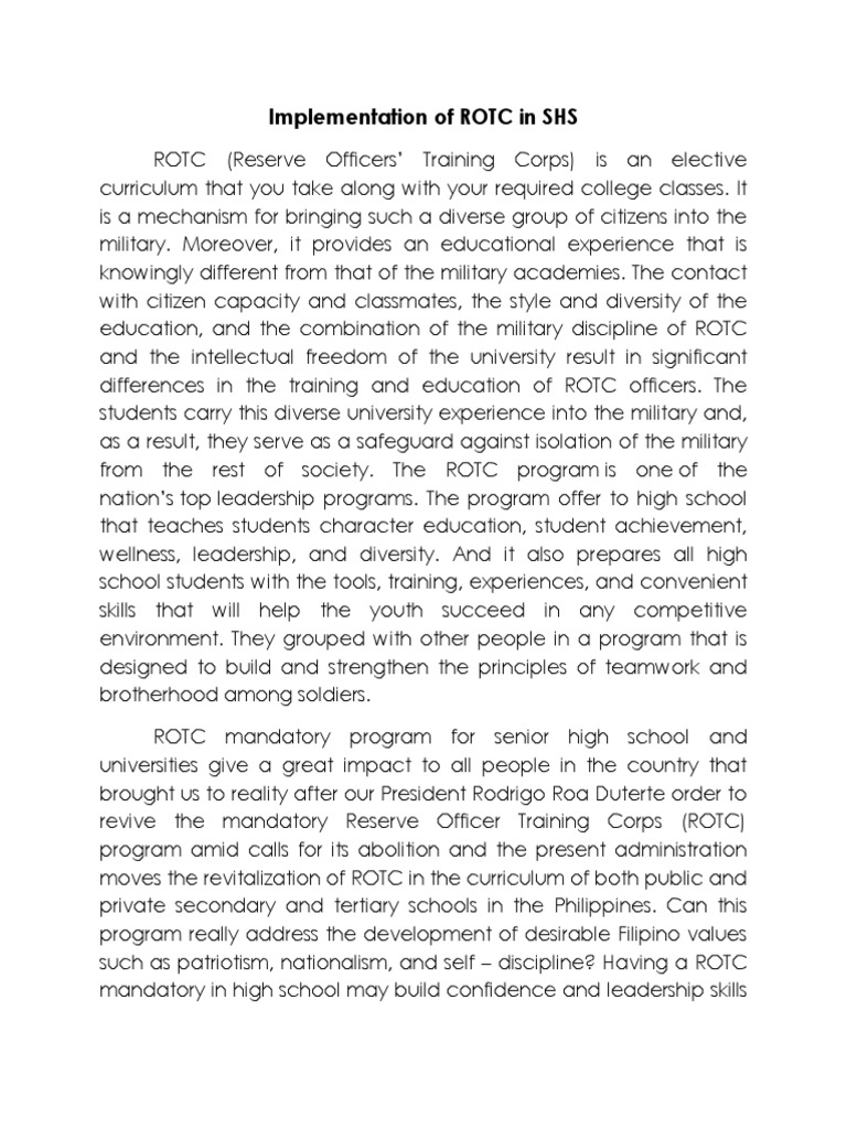 Mandatory ROTC in Philippine High Schools | PDF | Reserve Officers ...