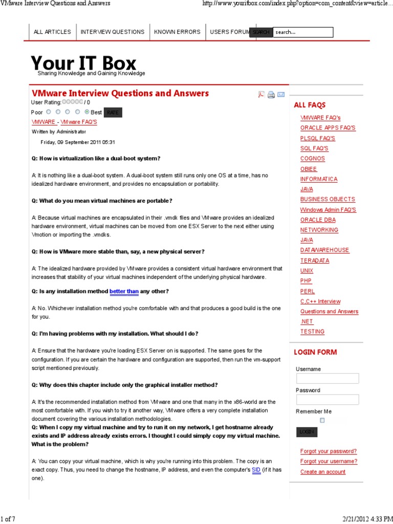 VMware Interview Questions and Answers PDF | PDF | V Mware | Virtual ...