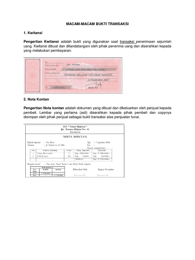 Jenis-Jenis Bukti Transaksi Keuangan | PDF | Pengelolaan Keuangan & Uang