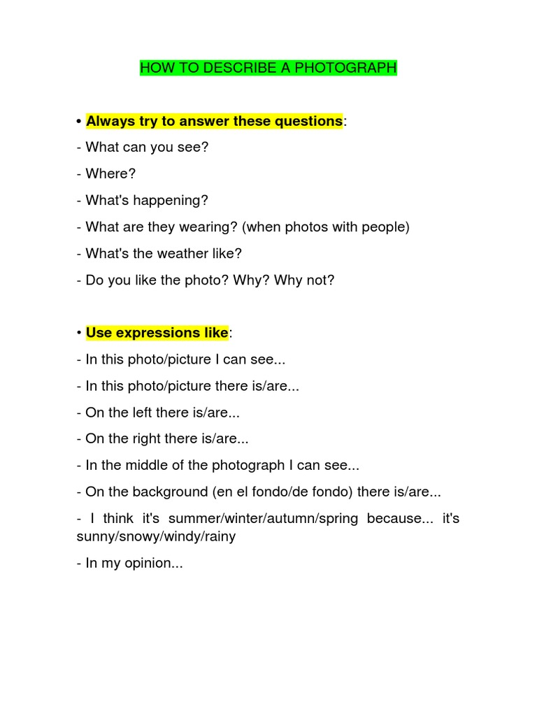 How To Describe A Photograph | PDF