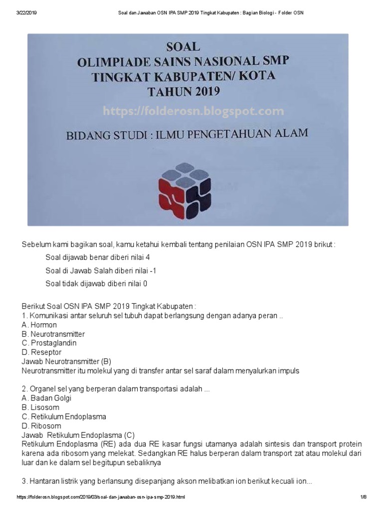 Soal osn ipa biologi smp 2019 dan pembahasannya
