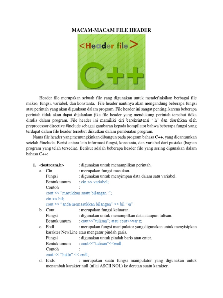 Jenis-Jenis File Header di C++ | PDF | Komputer