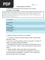 Expressing Opinion Worksheet 3: It Is Argued / One Reason