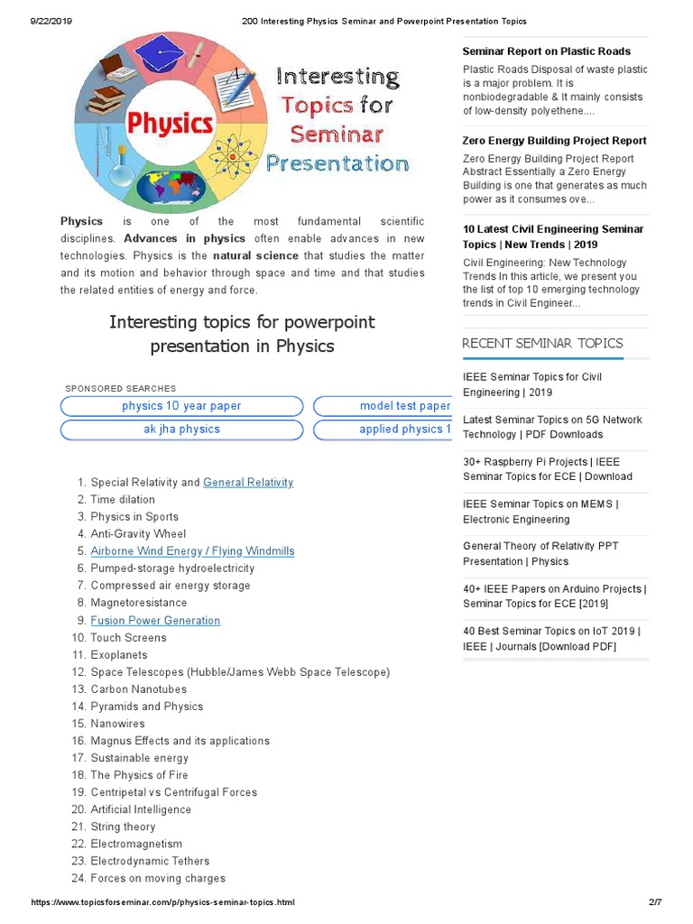 physics topics for presentation class 10