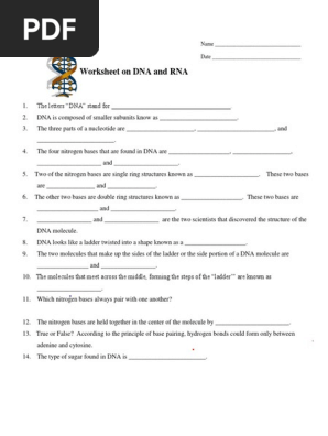Dna And Rna Worksheet Middle School