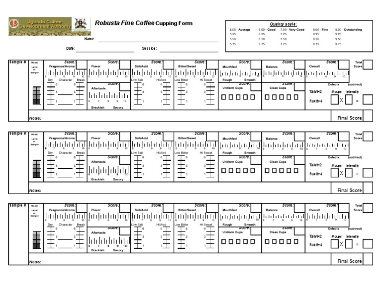 Robusta Cupping Form | PDF | Flavor | Food Industry