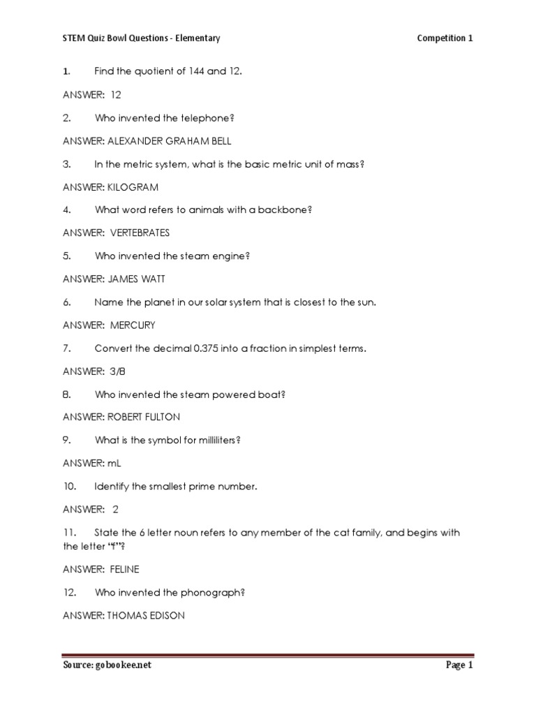 STEM Quiz Bowl Questions PDF PDF Litre International System Of Units