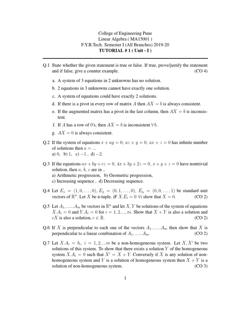 La Tut 1 1 Linear Subspace Mathematical Relations