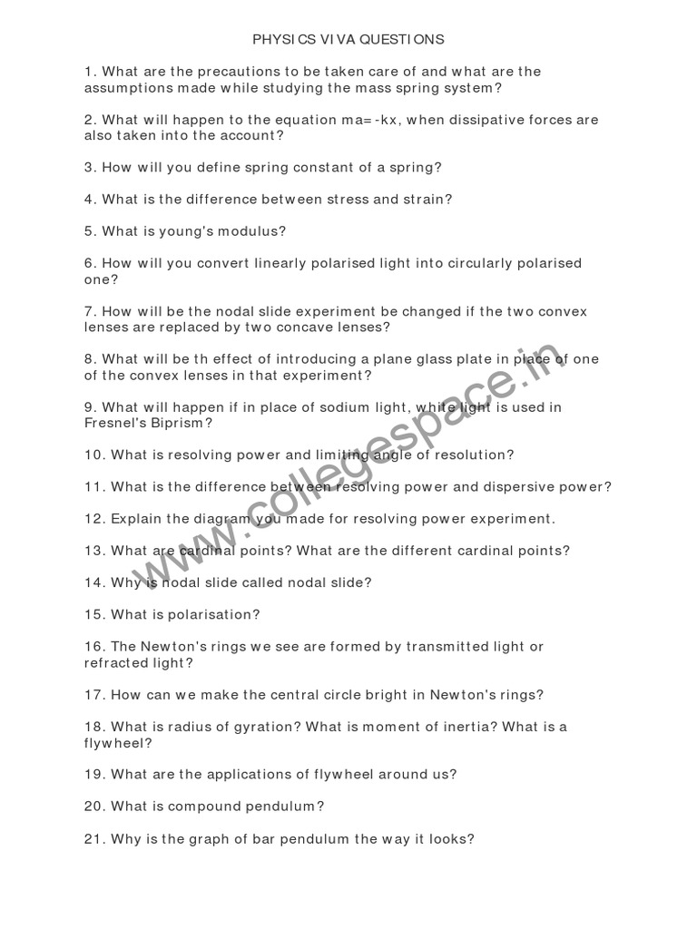 VIVA Physics Questions Flywheel PDF PDF Lens (Optics) Atomic