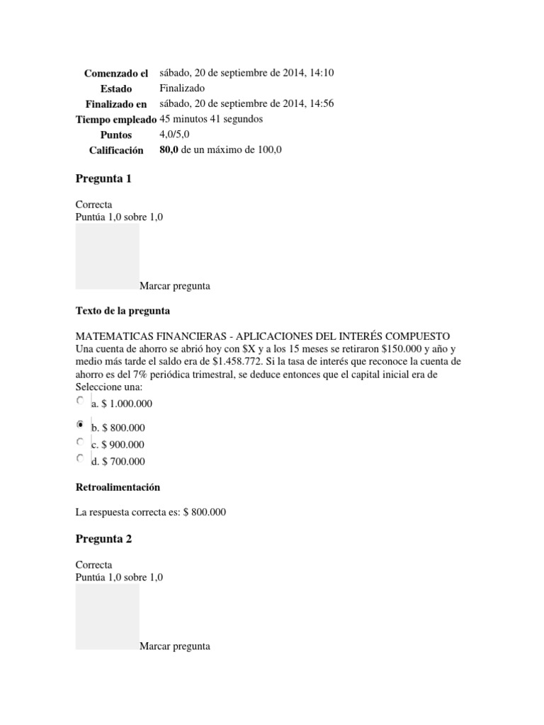 Examen Parcial Matematicas Financieras PDF | PDF | Finanzas Matemáticas ...
