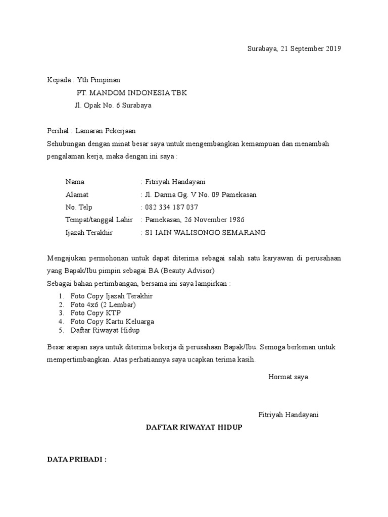Download 77+ Contoh Surat Surat Lamaran Kerja Unilever Terbaik Dan Terbaru