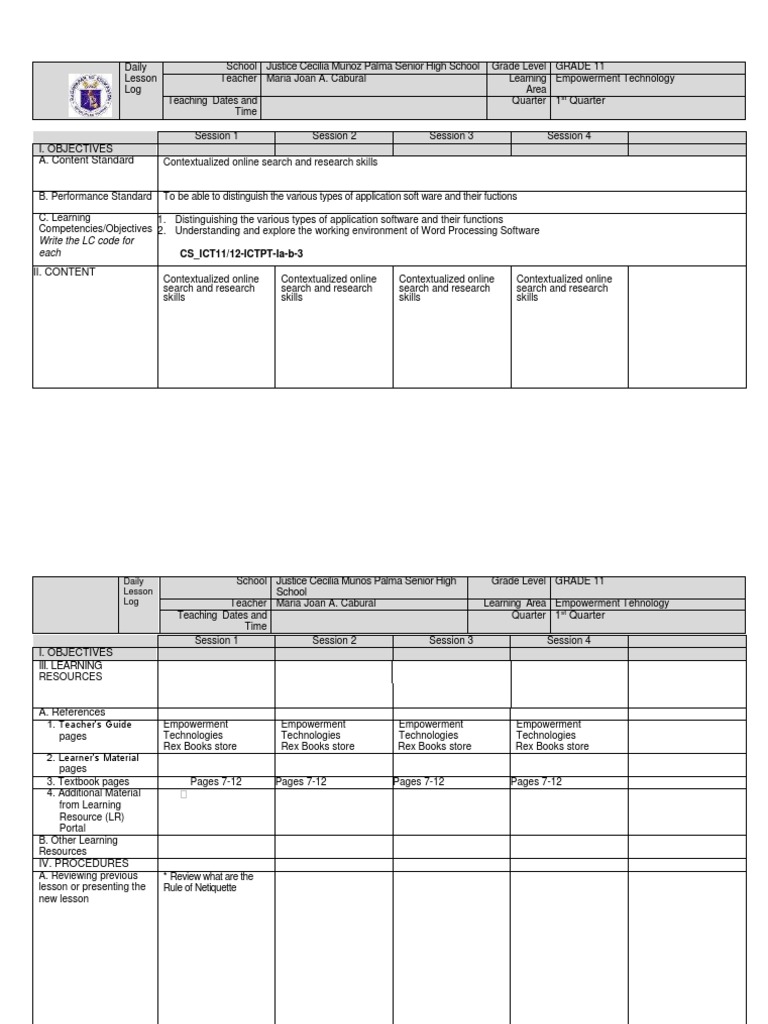 Grade 11 Empowerment Tech Lesson Log | PDF | Teachers | Educational ...