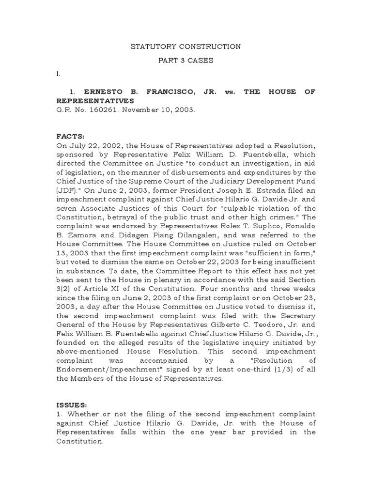 STATUTORY CONSTRUCTION Cases For Finals PDF Impeachment United