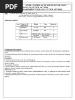 Experiment No. 7: Speed Control of DC Shunt Motor Using (A) Field Control Method (B) Armature Voltage Control Method