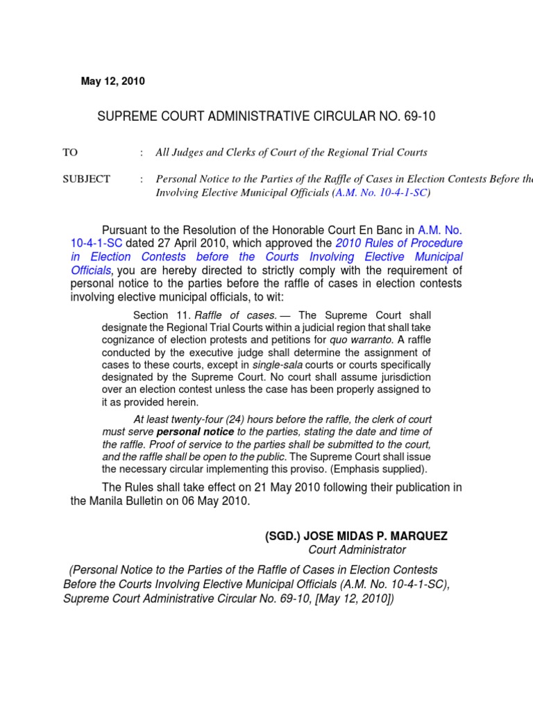Personal Notice for Election Case Raffles | PDF